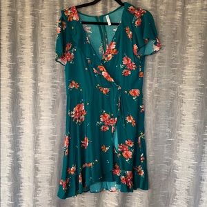 Teal Floral Wrap Dress